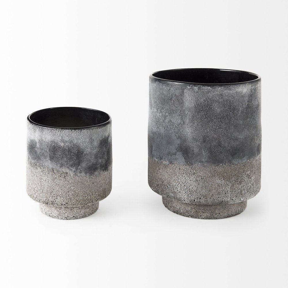 9" Brown And Black Abstract Cylinder Ceramic Table Vase