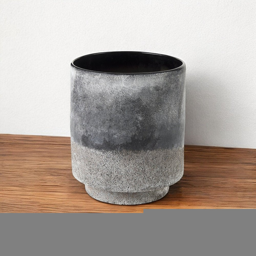 9" Brown And Black Abstract Cylinder Ceramic Table Vase