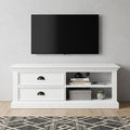 47" White Solid Wood Drawers and Open Shelving Entertainment Center