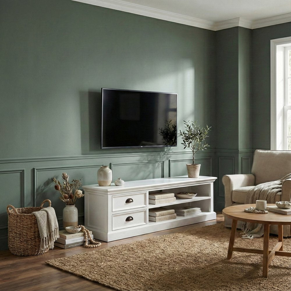 71" Classic White Entertainment Unit with Two Drawers