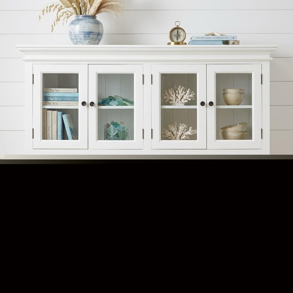 52" White Wood and Glass Two Level Storage Cabinet