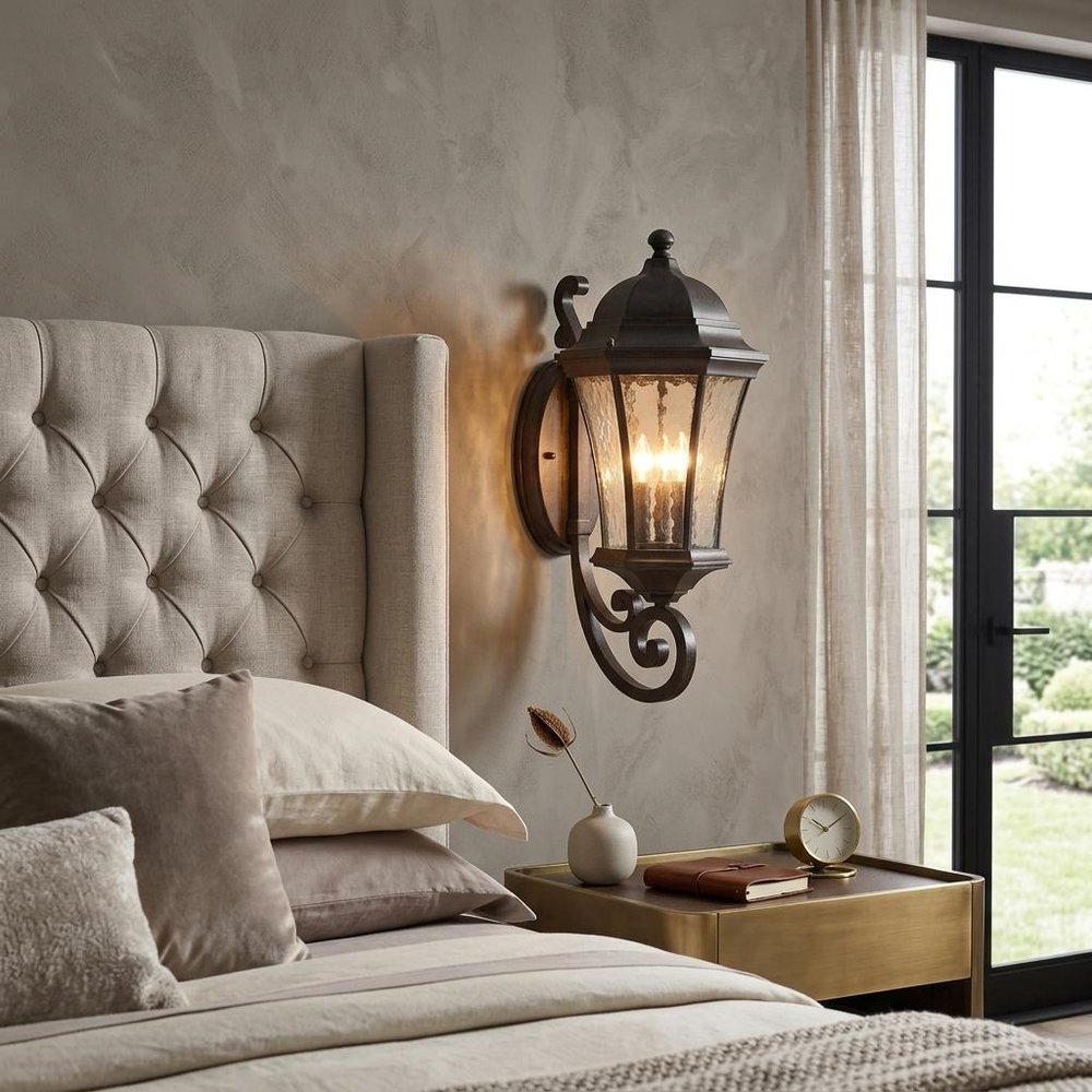 XL Antique Black Tapered Lantern Wall Light
