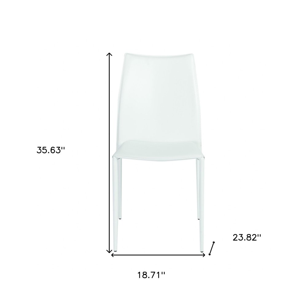 Set of Two White Upholstered Leather Dining Side Chairs
