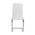 Set of Two White and Silver Upholstered Leather Dining Side Chairs
