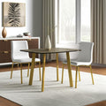 Set of Two White and Gold Upholstered Leather Dining Side Chairs