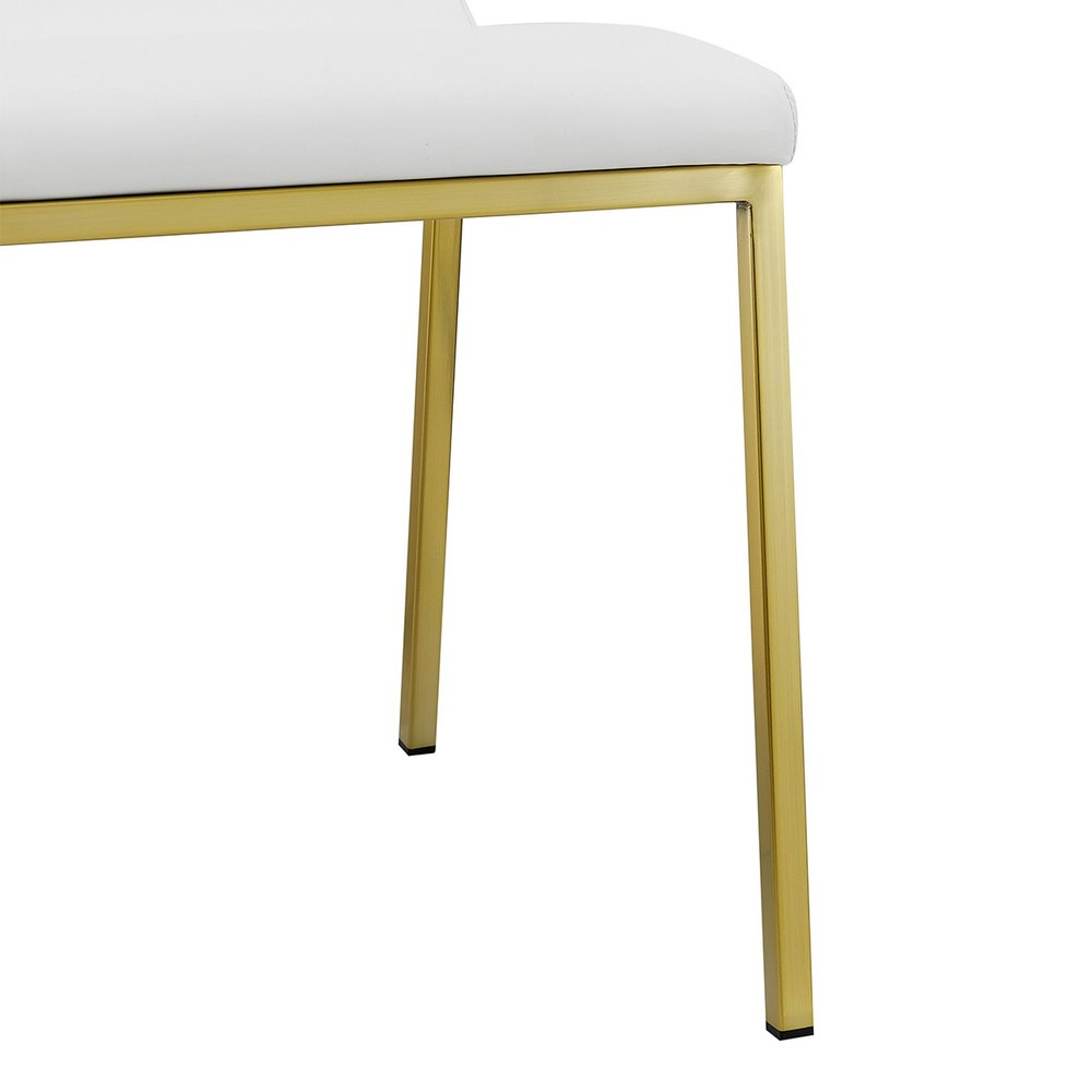 Set of Two White and Gold Upholstered Leather Dining Side Chairs