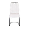 Set of Two White and Silver Upholstered Leather Dining Side Chairs