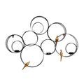 32" Black And Gold Metal Circles And Birds Hanging Sculpture With Votive Holders
