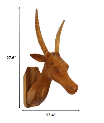 28" Brown Solid Wood Elk Head Hanging Dimensional Sculpture