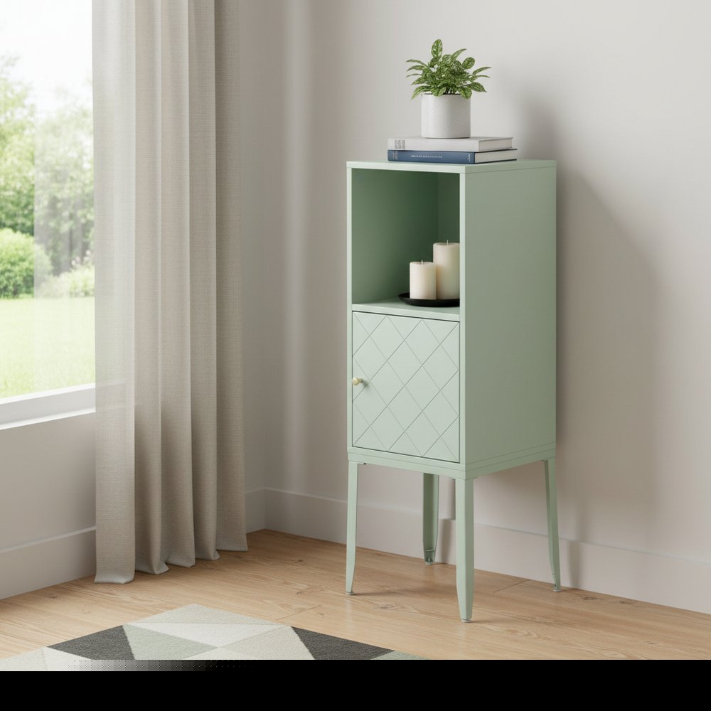 Pale Green Crosshatch Accent Storage Cabinet