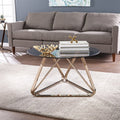 31" Smoky Black and Gold Glass and Metal Round Coffee Table