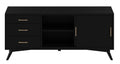 64" Black Mahogany Solid Wood Enclosed and Open Storage TV Stand