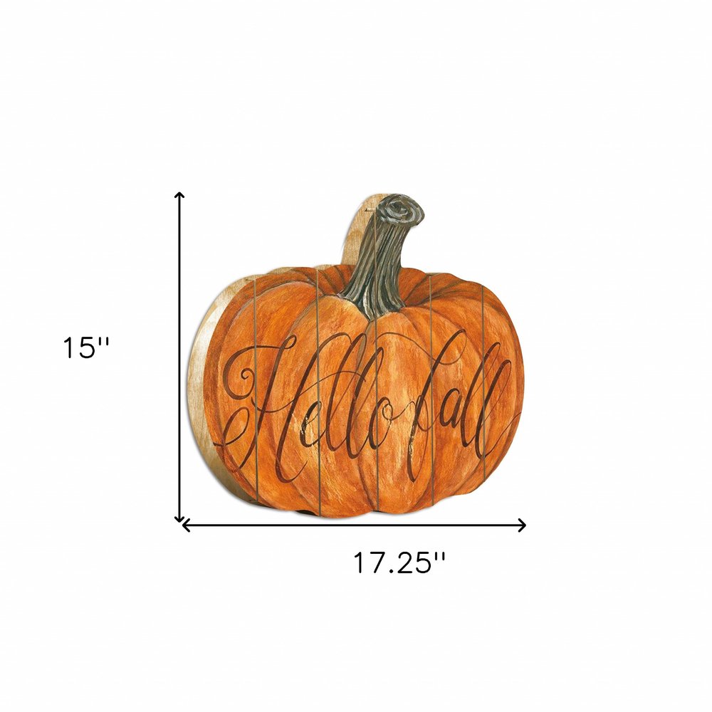 15" X 17" Orange And Brown Pumpkin Hello Fall Hanging Dimensional Sculpture