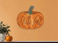 15" X 17" Orange And Brown Pumpkin Hello Fall Hanging Dimensional Sculpture