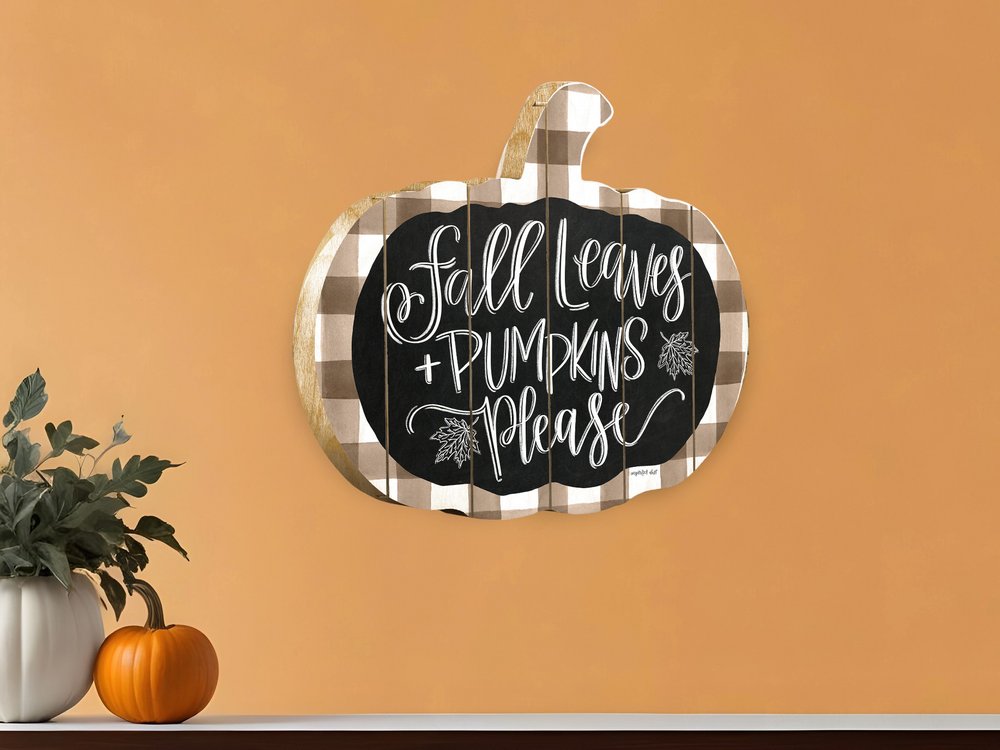 15" X 17" Brown And White Fall Leaves and Pumpkins Please Hanging Dimensional Sculpture