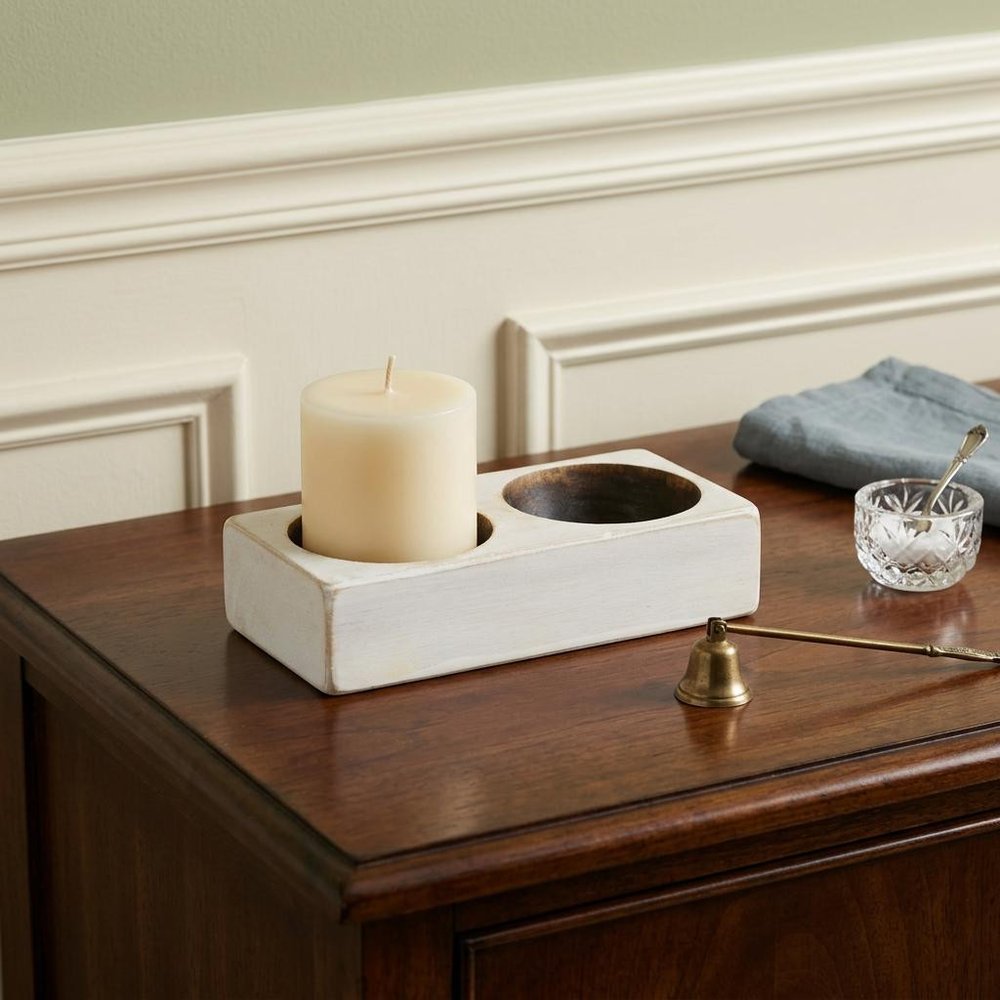 Distressed White 3 Hole Cheese Mold Candle Holder