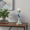 18" Blue Clear And Silver Polyresin Tabletop Hurricane Candle Holder