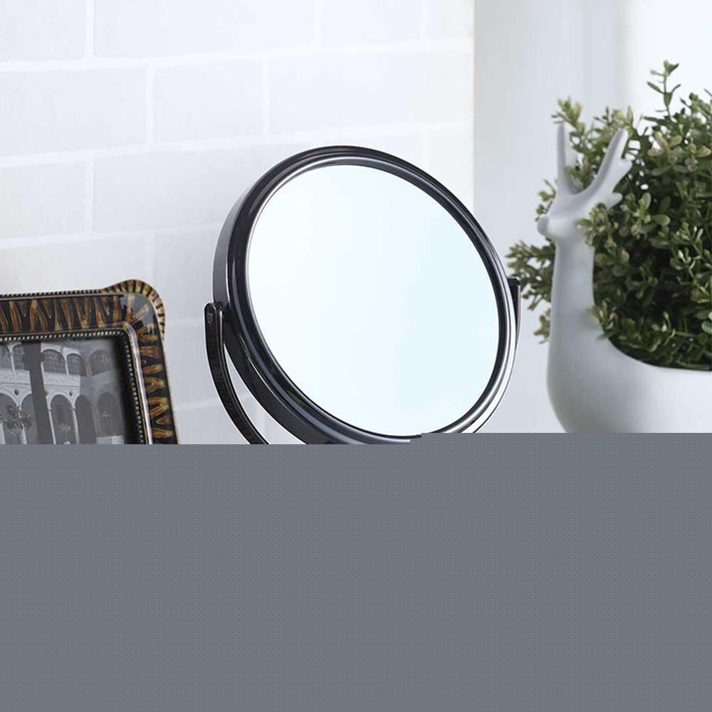 9" Black Round Metal Framed Makeup Shaving Tabletop Mirror