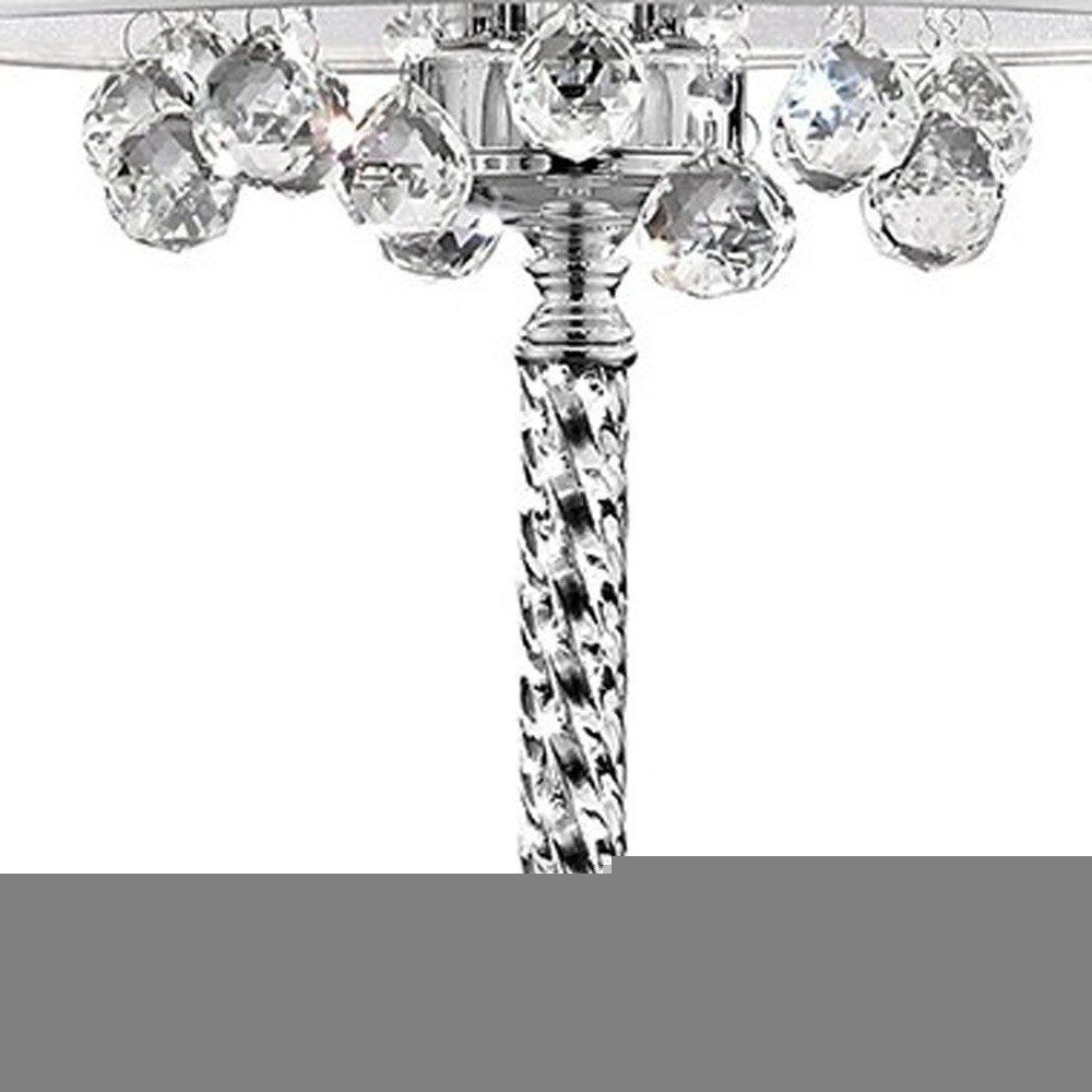 63" Silver Three Light Candelabra Floor Lamp With White Fabric Drum Shade