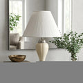 27" Ivory and Silver Ceramic Urn Table Lamp With White Empire Shade