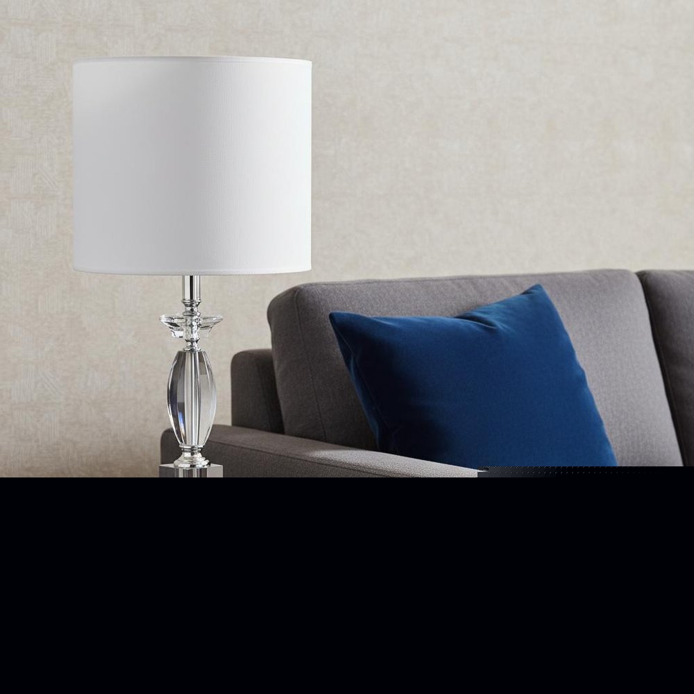 23" Silver Crystal Standard Table Lamp With White Classic Drum Shade Table Lamp