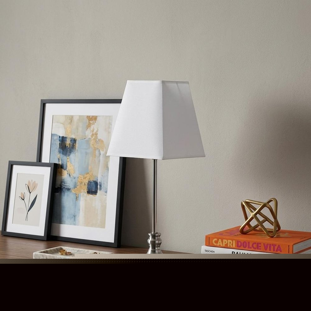 19" Silver Bedside Table Lamp With White Empire Shade