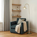 64" Gold And White Arched Floor Lamp With Gold Metal Cage Shade