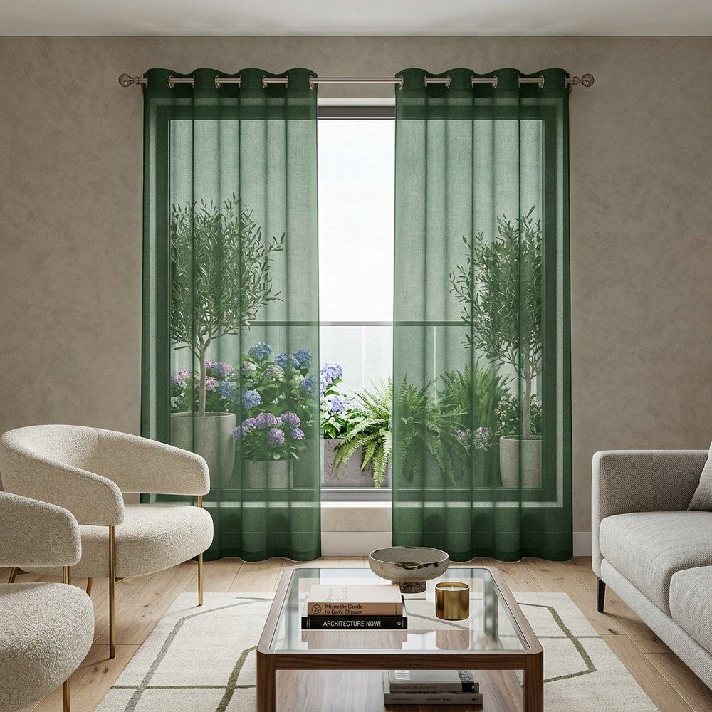 Set of Two 84"  Sage Solid Modern Window Panels