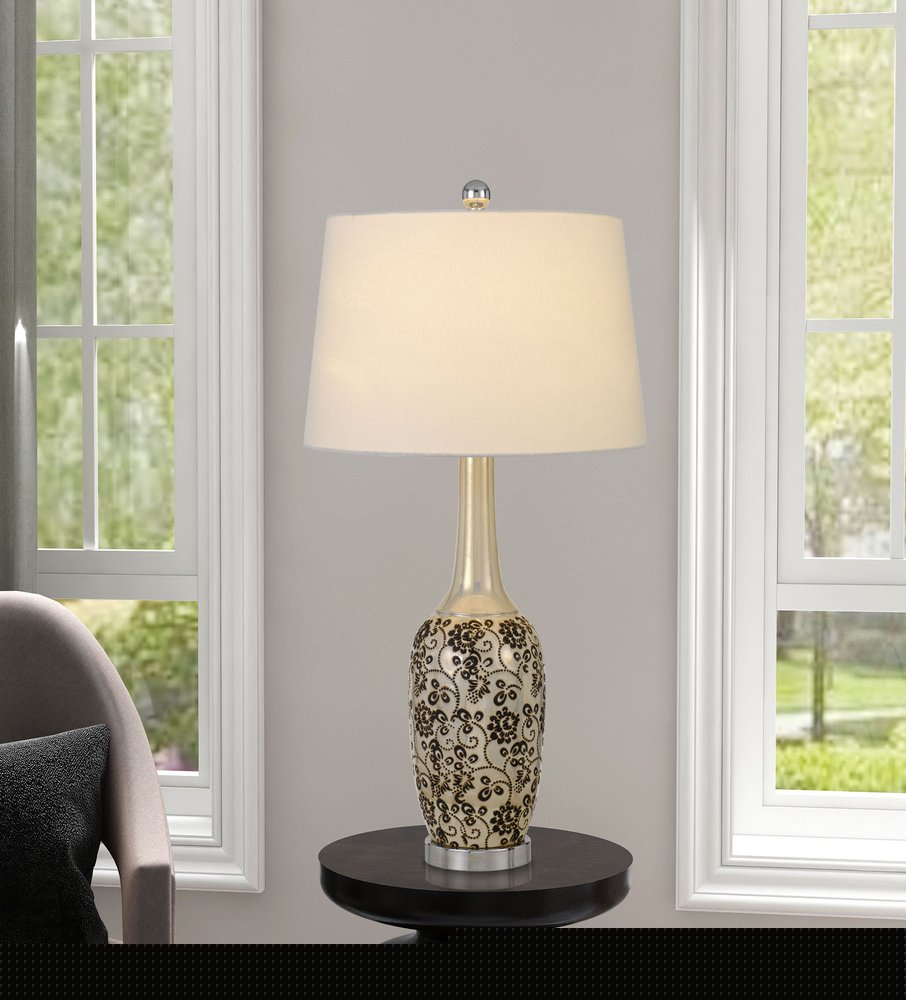 Set Of Two 30" Silver Metal Two Light Bedside Table Lamps With White Globe Shade