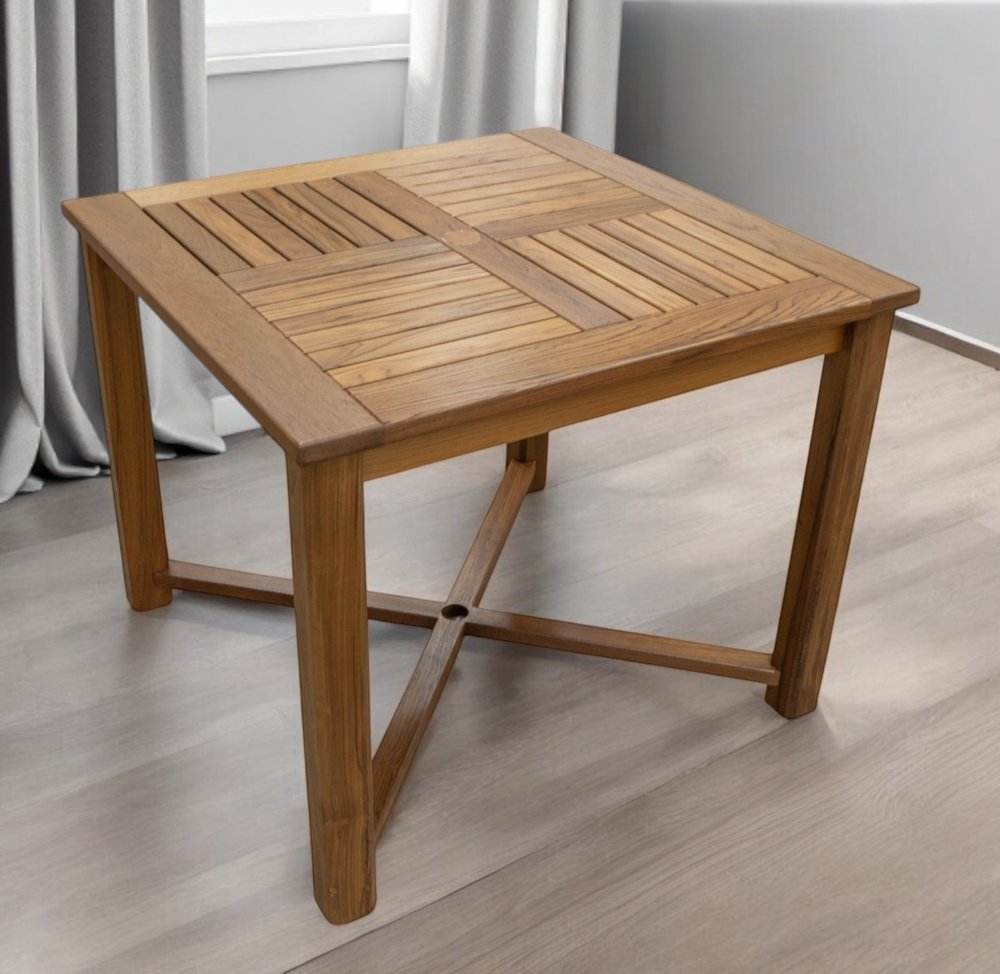 36" Brown Square Solid Wood Trestle Base Dining Table