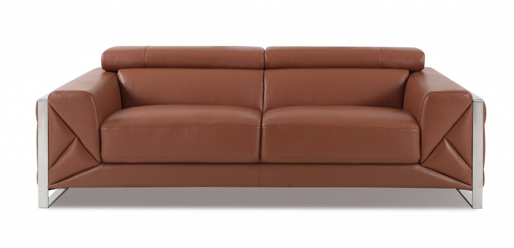 89" Black Italian Leather Sofa With Silver Legs