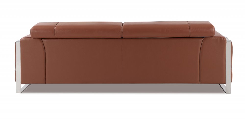 89" Black Italian Leather Sofa With Silver Legs