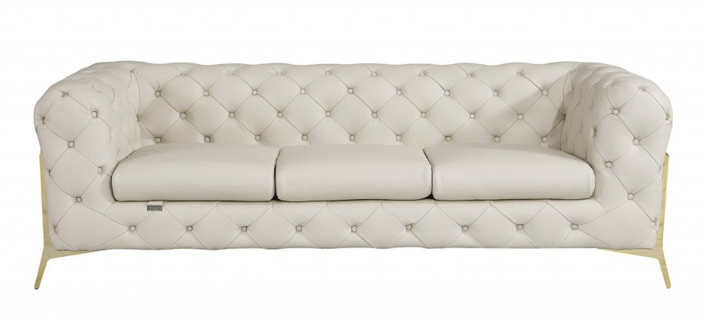 93" Black Italian Leather Chesterfield Sofa With Silver Legs
