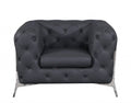 Three Piece Indoor Dark Gray Italian Leather Five Person Seating Set