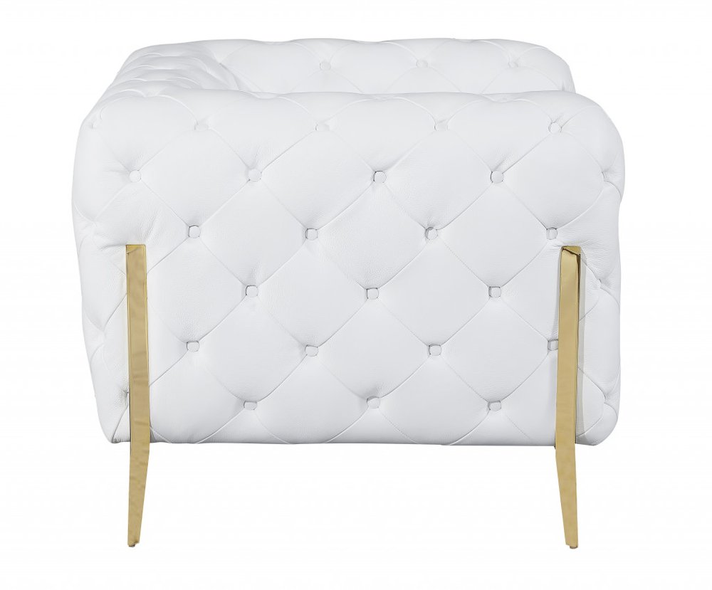 69" White And Gold Italian Leather Loveseat