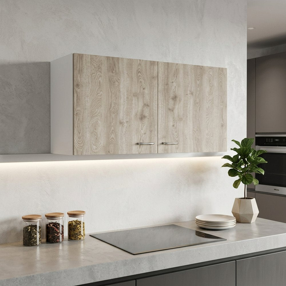 39" Oak Wood Wall Mounted Accent Cabinet With Two Doors
