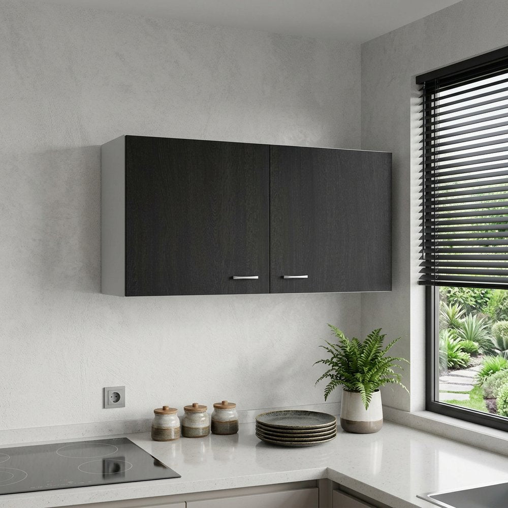 39" Black and White Wood Wall Mounted Accent Cabinet With Two Doors