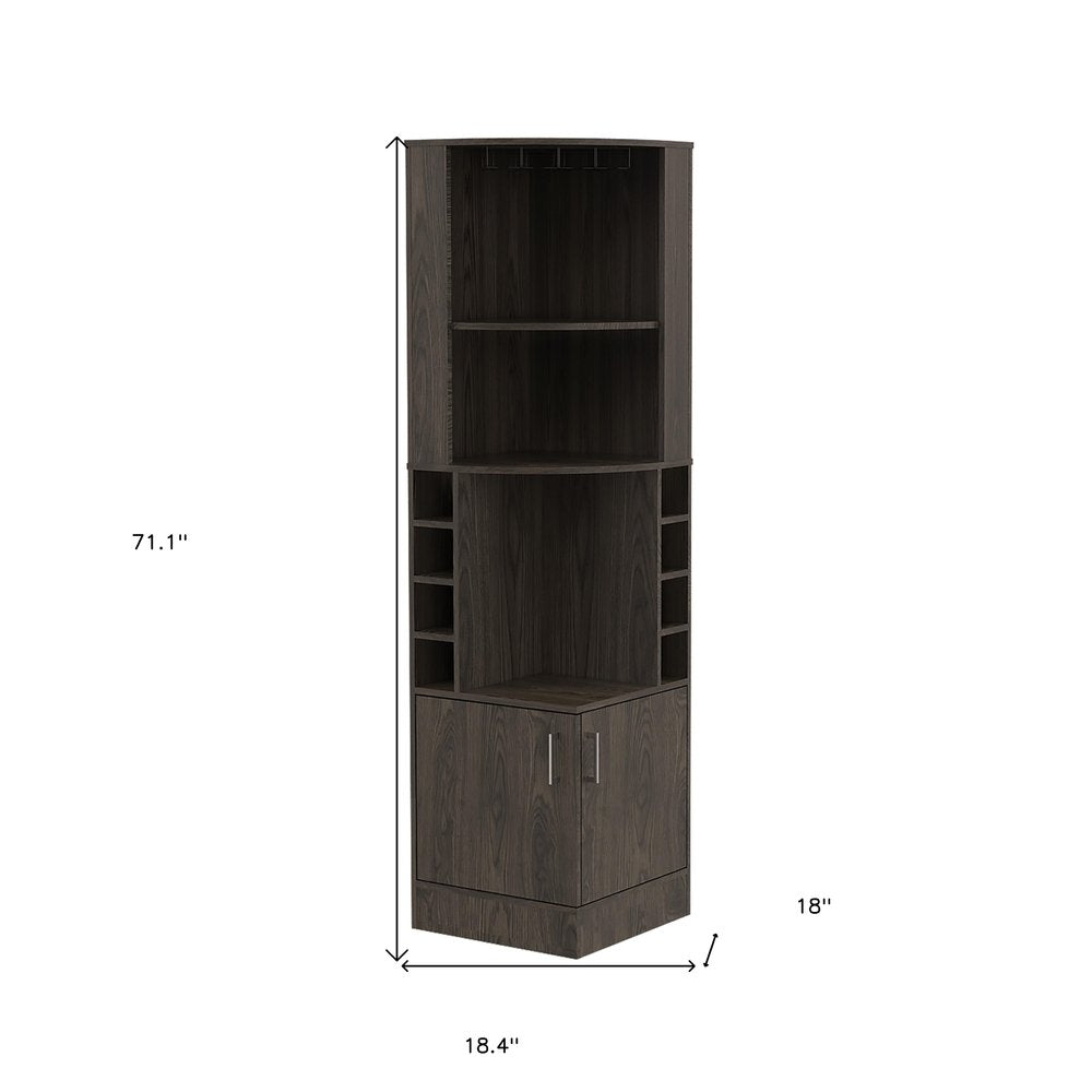 71" Dark Brown Wood Corner Bar Cabinet With Two Doors