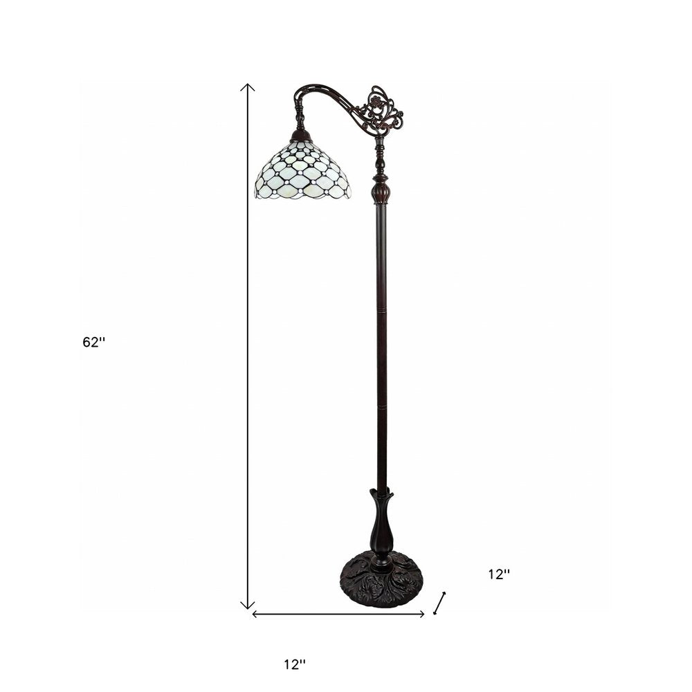62" Brown And White Metal Floor Lamp With White Glass Bowl Shade
