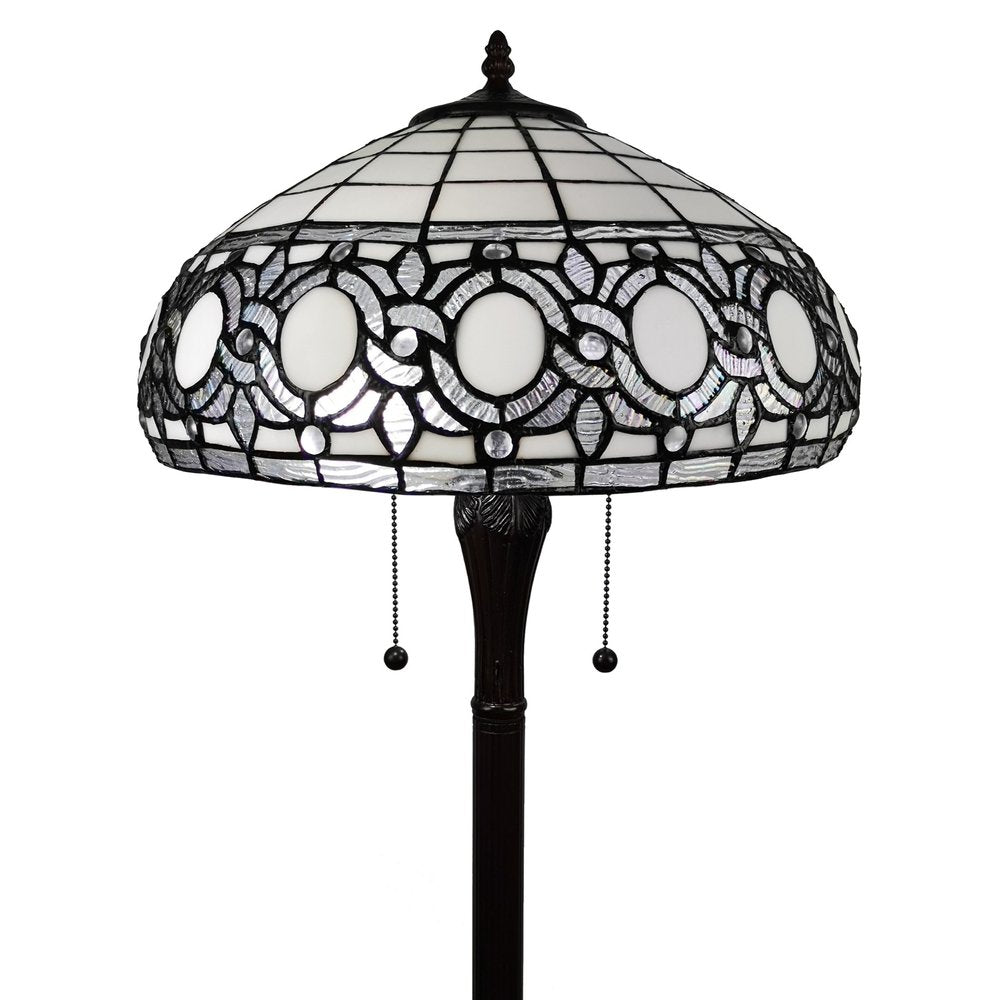 63" Brown Two Light Traditional Shaped Floor Lamp With White Stained Glass Bowl Shade