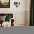 62" Beige Torchiere Floor Lamp With Red And White Flowers Glass Dome Shade