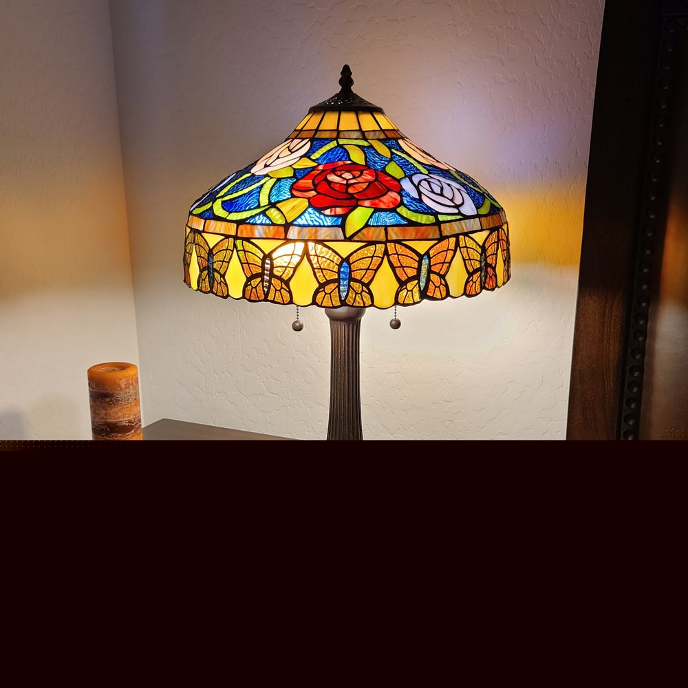 23" Dark Brown Metal Two Light Candlestick Table Lamp With Red and Black Shade