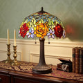 24" Dark Brown Metal Two Light Candlestick Table Lamp With Orange Shade