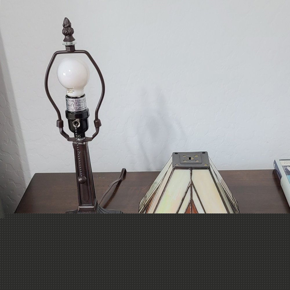 15" Dark Brown Metal Candlestick Table Lamp With Beige Shade