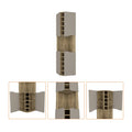 72" Brown and Taupe Wood Corner Bar Cabinet With Four Doors