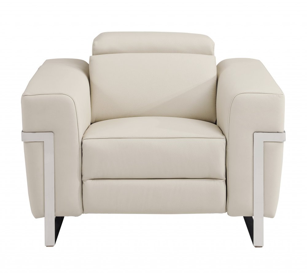 41" White Italian Leather Power Recliner Chair