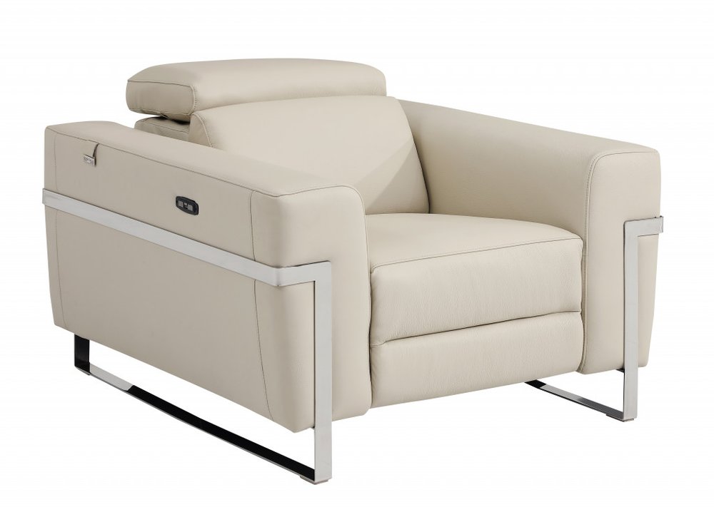 41" White Italian Leather Power Recliner Chair