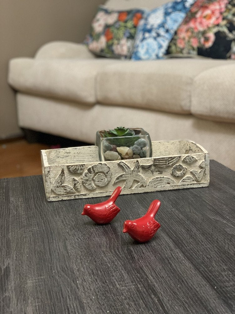 Set of Two Red Metal Bird Tabletop Sculpture