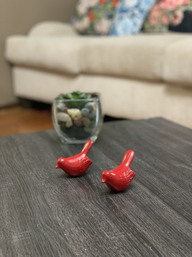Set of Two Red Metal Bird Tabletop Sculpture