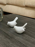 Set of Two White Metal Bird Tabletop Sculpture